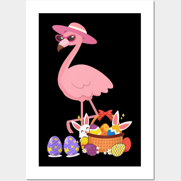 Womens Pretty Easter Flamingo with Easter Basket Funny Gifts Wall Art by cruztdk5